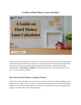 A Guide on Hard Money Loan Calculator 