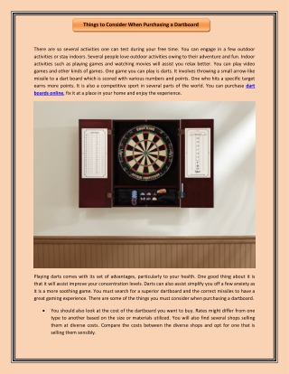 Things to Consider When Purchasing a Dartboard