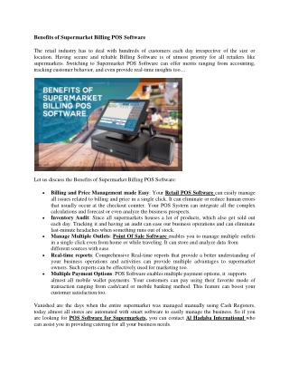 Benefits of Supermarket Billing POS Software