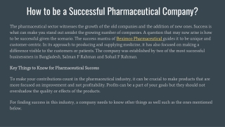 How to be a Successful Pharmaceutical Company_