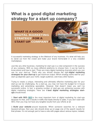 What is a good digital marketing strategy for a start up company