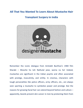 Everything You Wanted to Learn About Mustache Hair Transplant Surgery in India