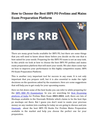 How to Choose the Best IBPS PO Prelims and Mains Exam Preparation Platform