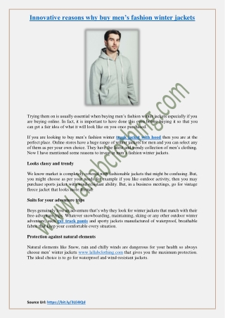 Innovative reasons why buy men’s fashion winter jackets