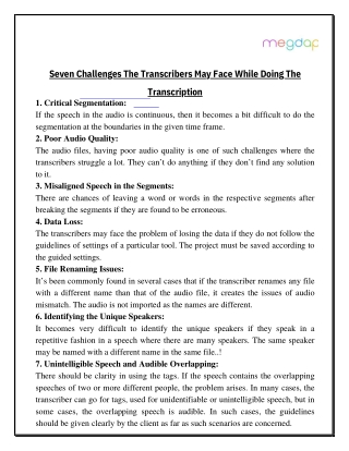 Seven Challenges The Transcribers May Face While Doing The Transcription