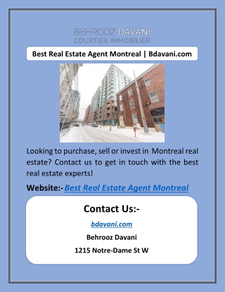 Best Real Estate Agent Montreal | Bdavani.com