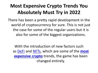 Most Expensive Crypto Trends You Absolutely Must Try in 2022