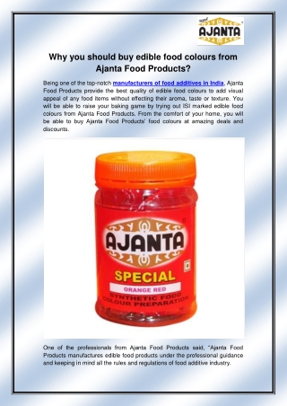 Manufacturers Of Food Additives In India