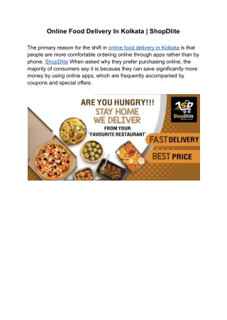 Online Food Delivery In Kolkata | ShopDlite
