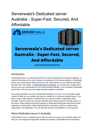 Serverwala's Dedicated server Australia - Super-Fast, Secured And Affordable