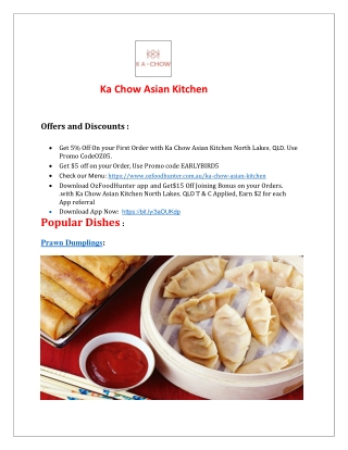 $5 off - Ka Chow Asian Kitchen North Lakes Menu, QLD