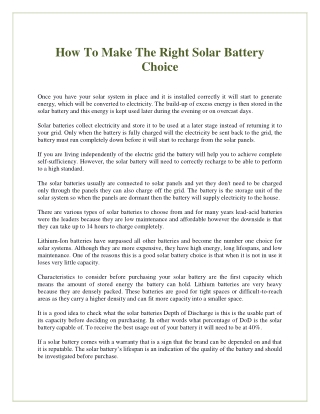 How To Make The Right Solar Battery Choice