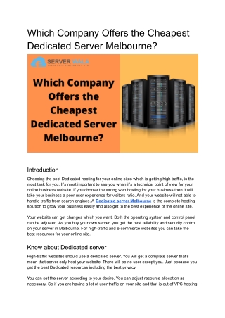 Which Company Offers the Cheapest Dedicated Server Melbourne