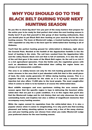 Why You Should Go to The Black Belt During Your Next Hunting Season