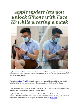 Apple update lets you unlock iPhone with Face ID while wearing a mask