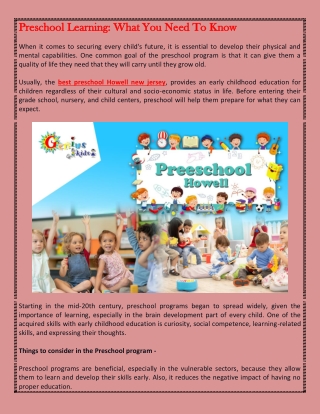 Preschool Learning What You Need To Know