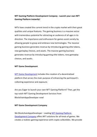 NFT Game Development Company - BlockchainAppsDeveloper