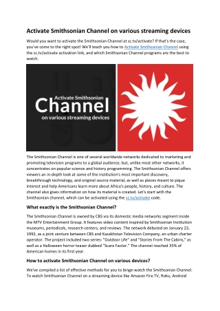 Activate Smithsonian Channel on various streaming devices