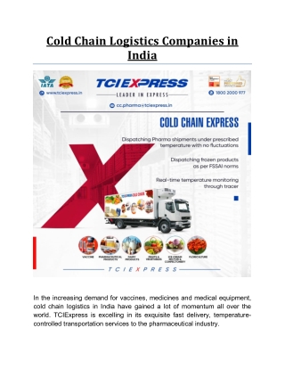 Cold Chain Logistics Companies in India