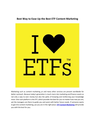 Best Way to Ease Up the Best ETF Content Marketing