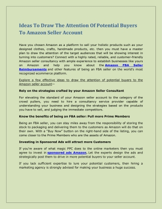 Ideas To Draw The Attention Of Potential Buyers To Amazon Seller Account