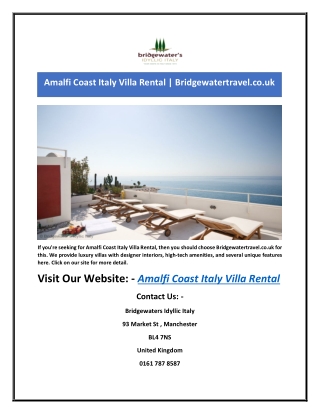 Amalfi Coast Italy Villa Rental | Bridgewatertravel.co.uk