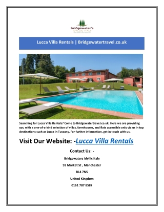 Lucca Villa Rentals | Bridgewatertravel.co.uk