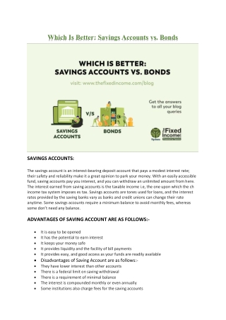 Which Is Better  Savings Accounts vs Bonds