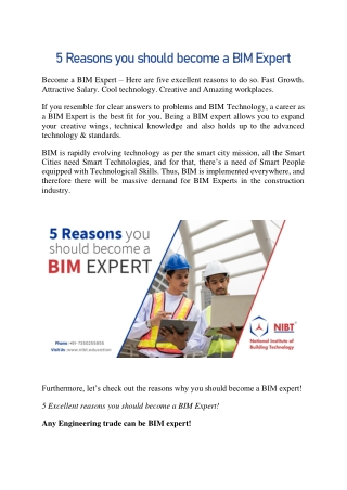 5 Reasons you should become a BIM Expert