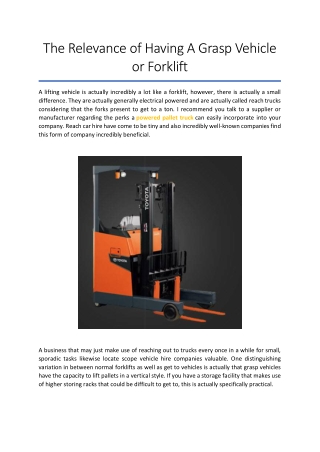 The Relevance of Having A Grasp Vehicle or Forklift