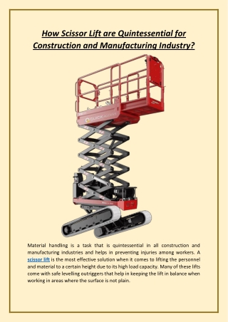 How Scissor Lift are Quintessential for Construction and Manufacturing Industry?