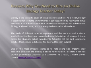 Reasons Why You Need to Hire an Online Biology Teacher Today