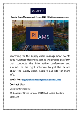 Supply Chain Management Events 2021 | Metisconferences.com