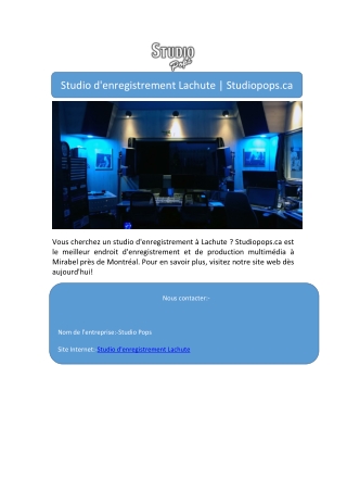 Studio d'enregistrement Lachute | Studiopops.ca