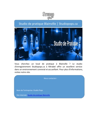 Studio de pratique Blainville | Studiopops.ca