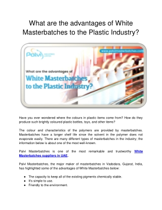 What are the advantages of White Masterbatches to the Plastic Industry_