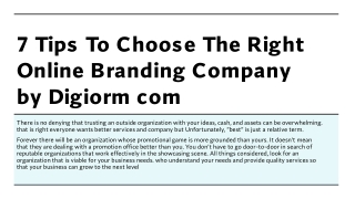 7 Tips To Choose The Right Online Branding Company by Digiorm com_