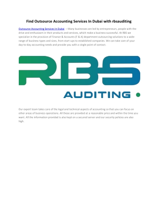 Find Outsource Accounting Services In Dubai with rbsauditing