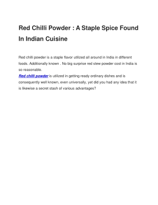 Red Chilli Powder - A Staple Spice Found In Indian Cuisine