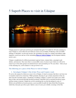 5 Superb Places to visit in Udaipur