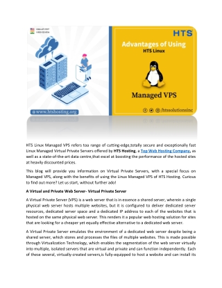 Advantages of Using HTS Linux Managed VPS