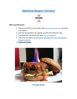 5% Off - Sideshow Burgers Menu Vermont South, VIC
