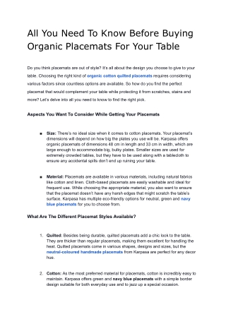 All You Need To Know Before Buying Organic Placemats For Your Table