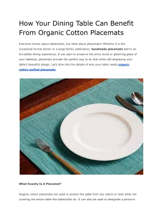 How Your Dining Table Can Benefit From Organic Cotton Placemats