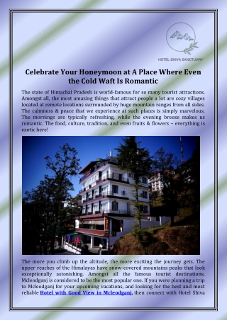 Best Honeymoon Hotel in Dharamshala