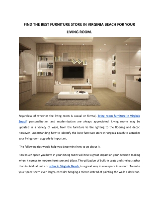 FIND THE BEST FURNITURE STORE IN VIRGINIA BEACH FOR YOUR LIVING ROOM.docx