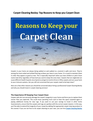 Carpet Cleaning Bexley - Top Reasons to Keep you Carpet Clean