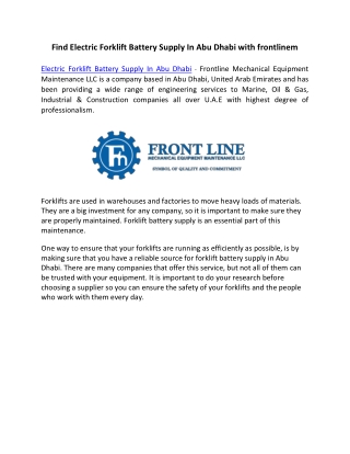 Find Electric Forklift Battery Supply In Abu Dhabi with frontlinem