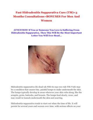 Fast Hidradenitis Suppurativa Cure (TM) 3 Months Consultations BONUSES For Men And Women