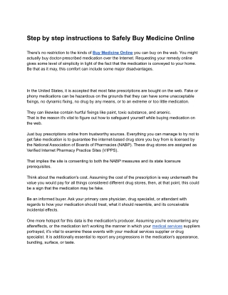 Step by step instructions to Safely Buy Medicine Online